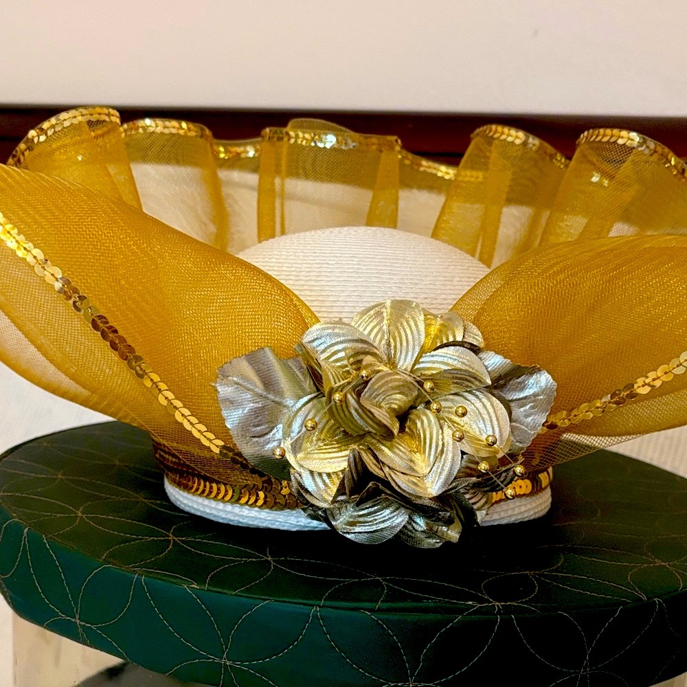 Chic Gold and Silver Floral Hat